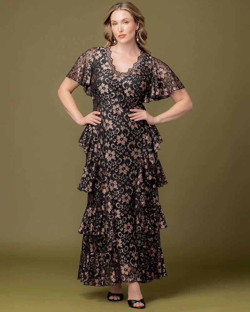 Mon Ange Tiered Lace Evening Gown