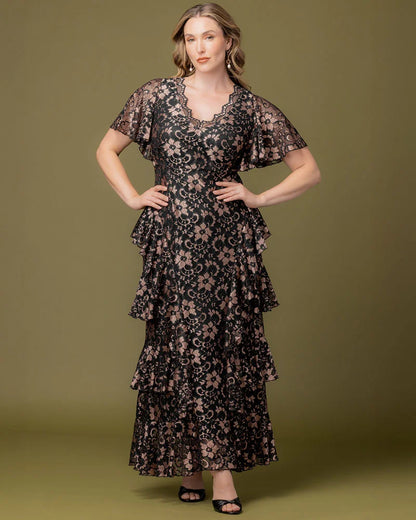 Mon Ange Tiered Lace Evening Gown