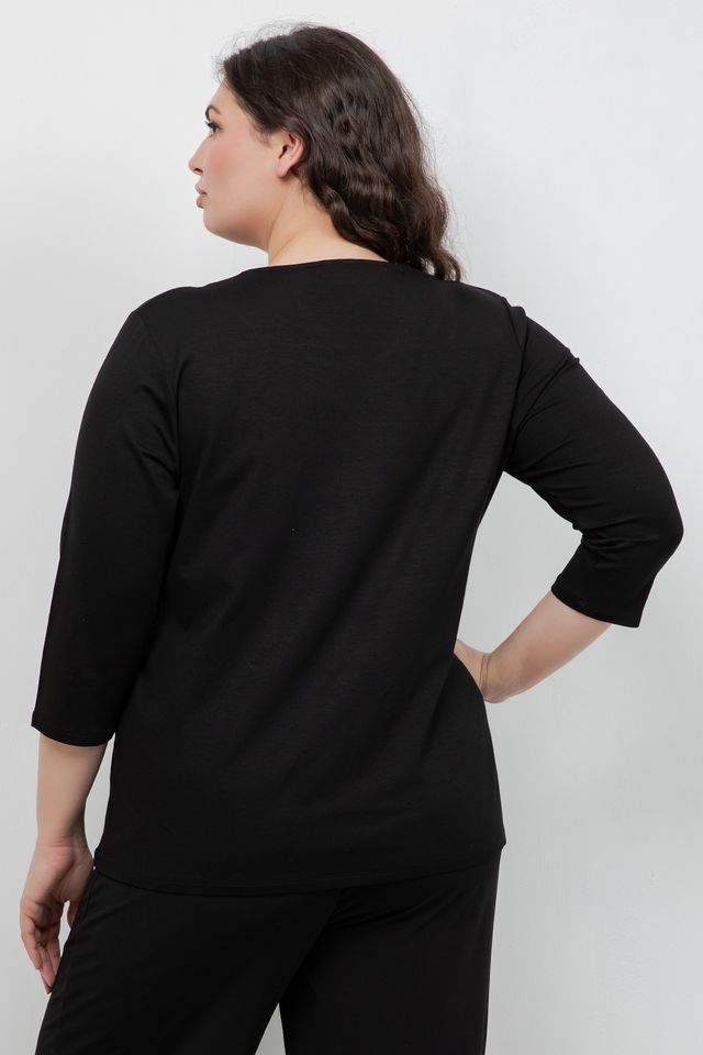 Tops Round Neck Sparkle 3/4 Sleeve Top