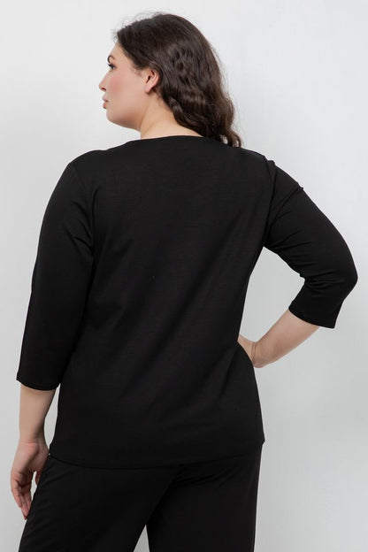 Tops Round Neck Sparkle 3/4 Sleeve Top