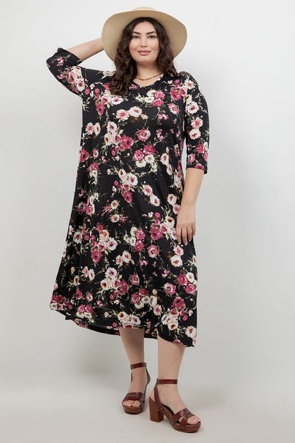 Vikki Vi Jersey Petite Rose V Neck Pocket Dress