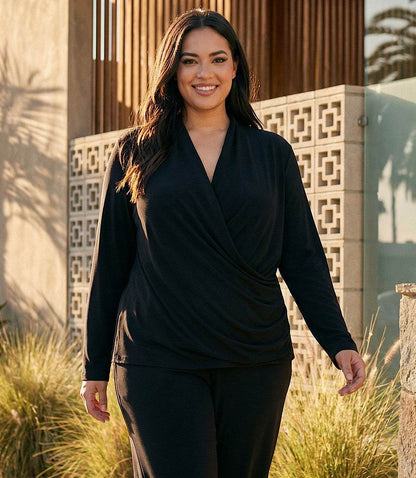 top Plus Size Travel Jersey Drape Front Crossover Top