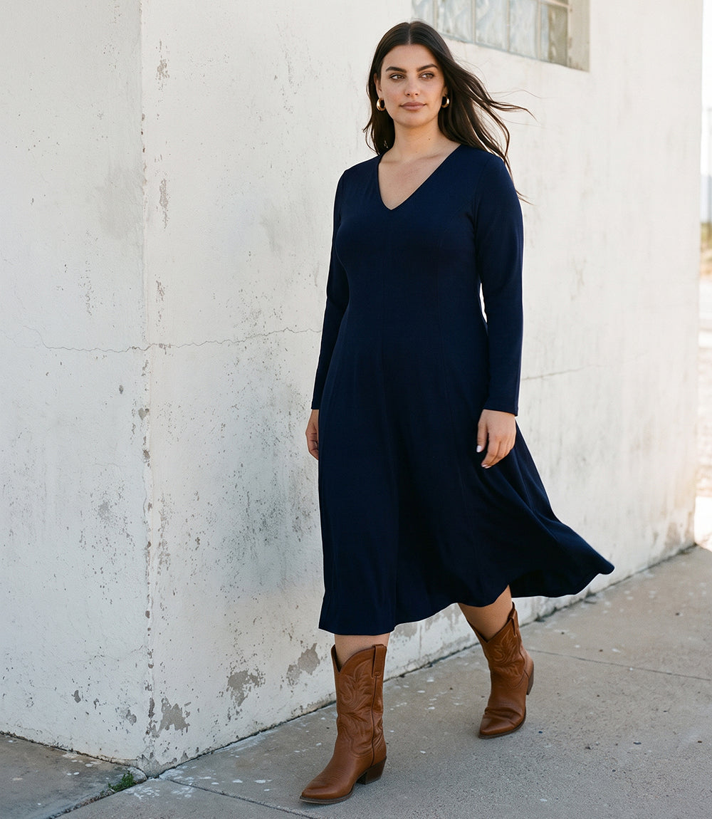 dress Kate V-Neck Midi Travel Jersey Dress