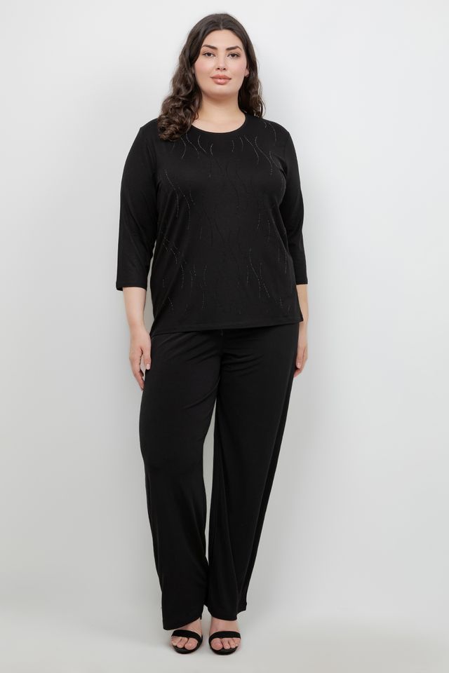 Tops Black Ripple Sparkle 3/4 Sleeve Top