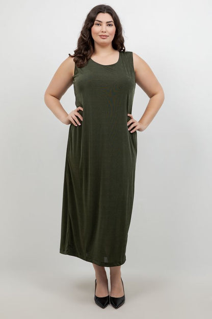 Dresses Vikki Vi Silky Classic Olive Maxi Tank Dress