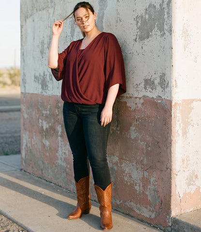 top Plus Size Bracelet Sleeve Drape Front Crossover Top