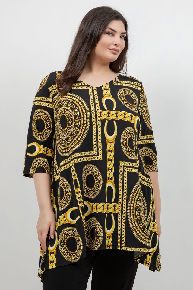 Tops Vikki Vi Jersey Black Chain Handkerchief Tunic
