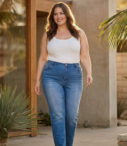 bottom Plus Size Raw Hem Straight Jeans