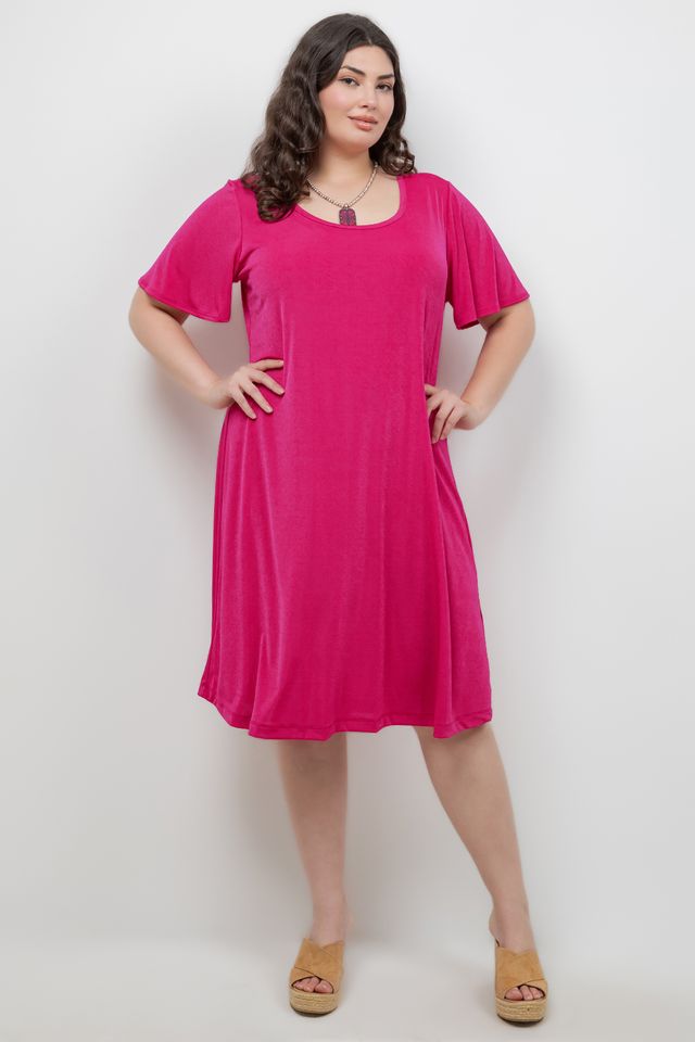 magenta dress women Vikki Vi Silky Classic Magenta T-Shirt Dress 4X