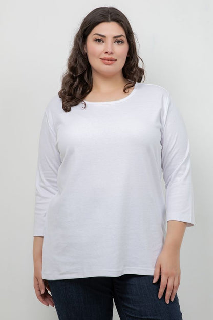 Tops White Cotton 3/4 Sleeve Tee