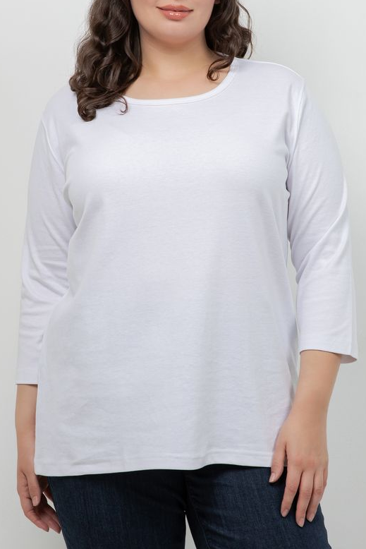 Tops White Cotton 3/4 Sleeve Tee