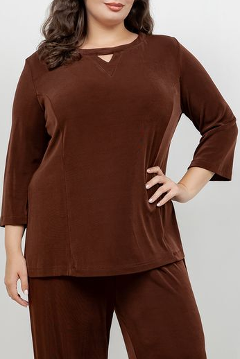 Vikki Vi Classic Bronze Keyhole 3/4 Sleeve Top