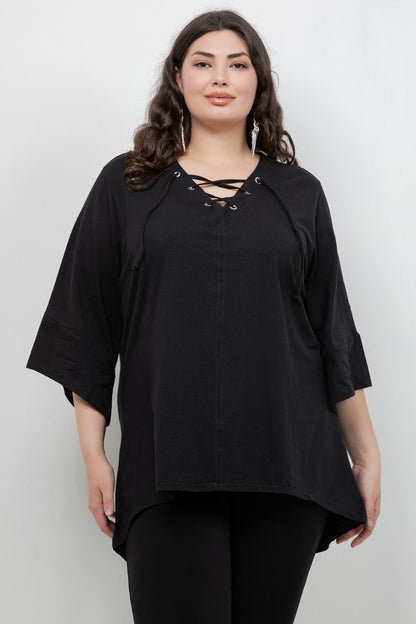 Tops Black Lace Up Tee