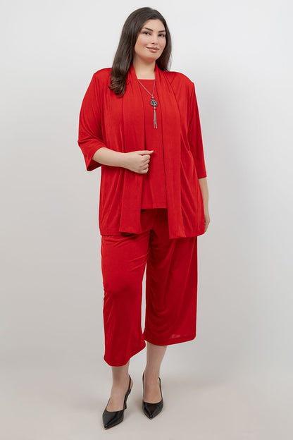 Jackets Vikki Vi Silky Classic Red 3/4 Sleeve Kimono Jacket