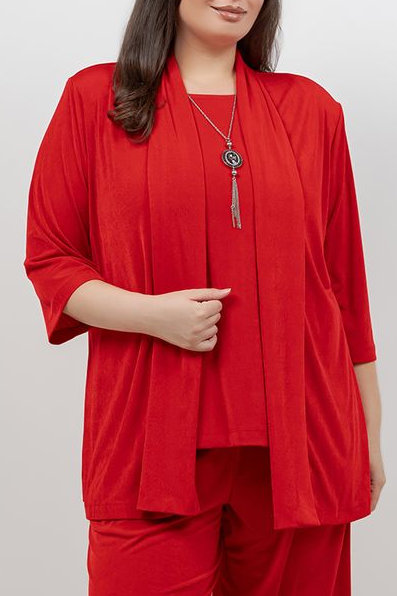 Jackets Vikki Vi Silky Classic Red 3/4 Sleeve Kimono Jacket
