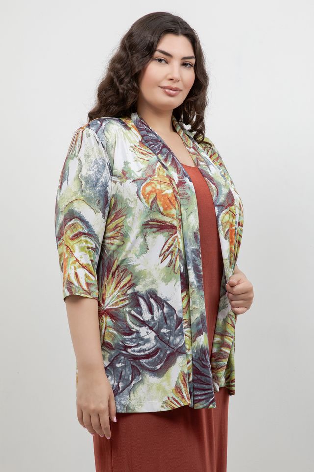 Vikki Vi Jersey Watercolour Palm 3/4 Kimono Jacket