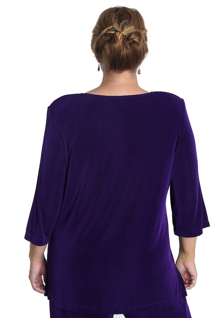 Tops Vikki Vi Classic Royal Purple V-Neck 3/4 Sleeve Tunic