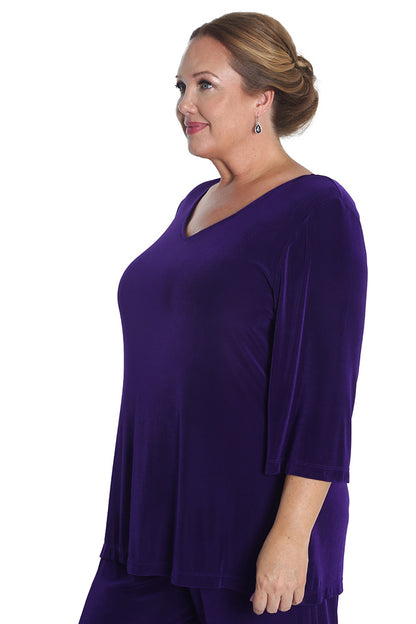 Tops Vikki Vi Classic Royal Purple V-Neck 3/4 Sleeve Tunic