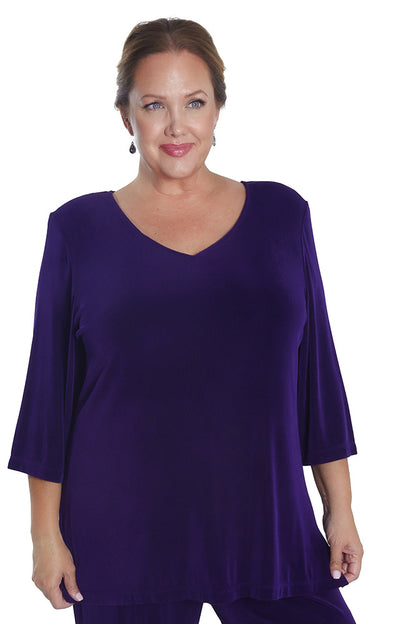Tops Vikki Vi Classic Royal Purple V-Neck 3/4 Sleeve Tunic