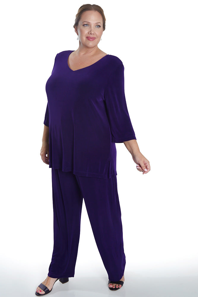 Tops Vikki Vi Classic Royal Purple V-Neck 3/4 Sleeve Tunic