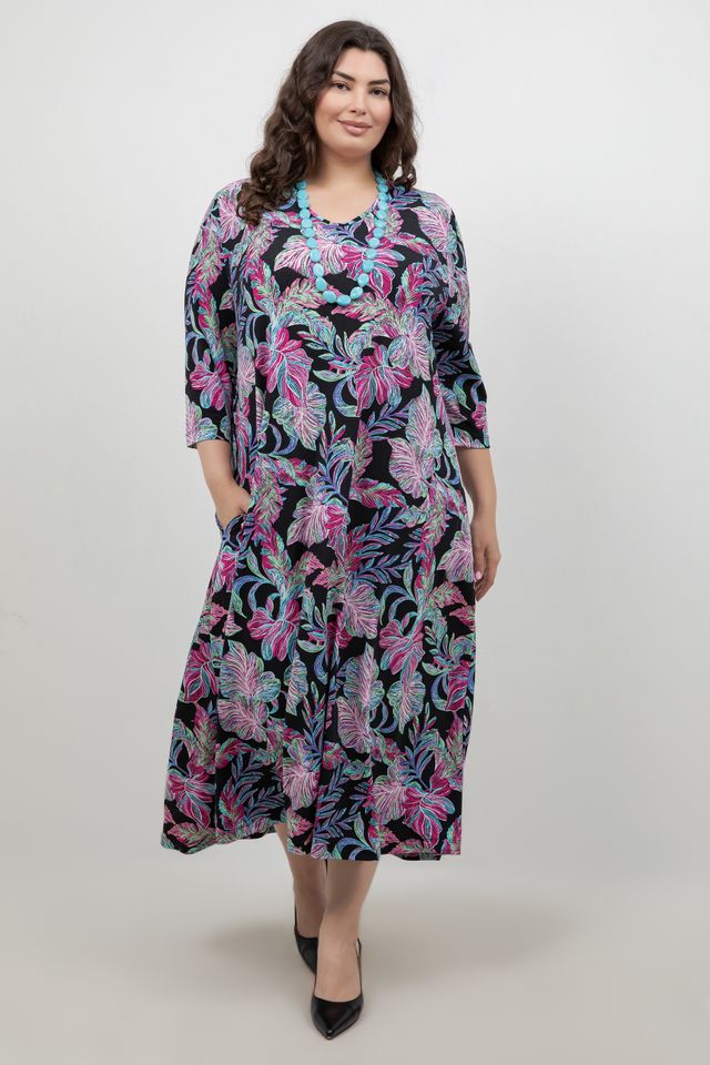 Vikki Vi Jersey Tropical Nights V Neck Pocket Dress
