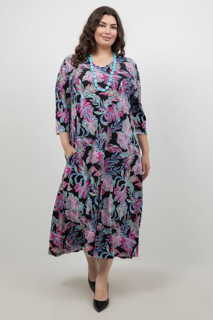 Vikki Vi Jersey Tropical Nights V Neck Pocket Dress