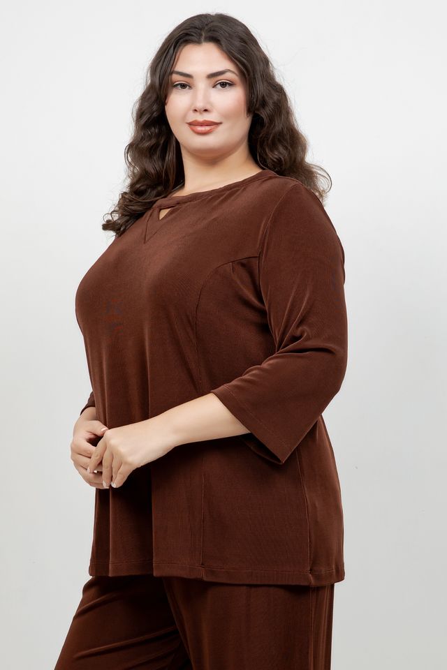 Vikki Vi Classic Bronze Keyhole 3/4 Sleeve Top