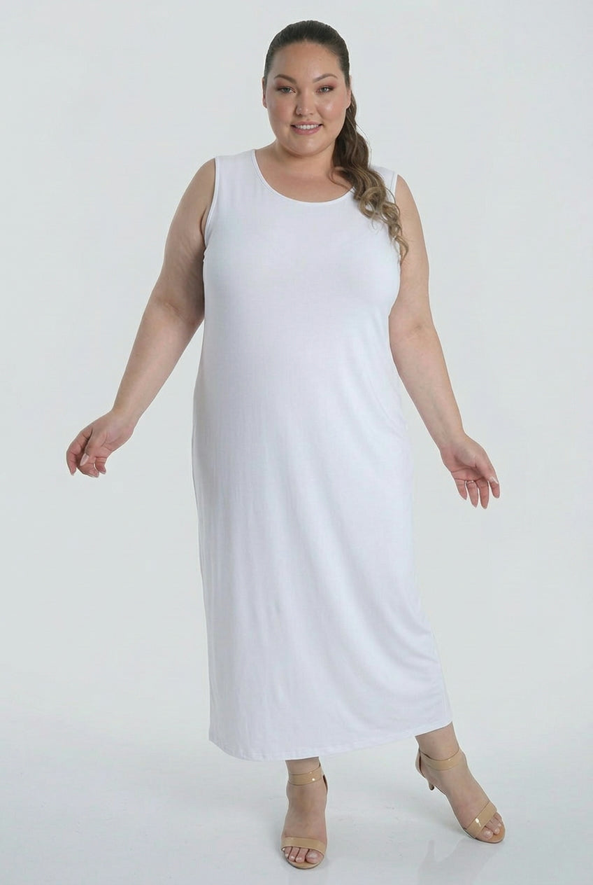 Vikki Vi Jersey White Maxi Tank Dress 1X