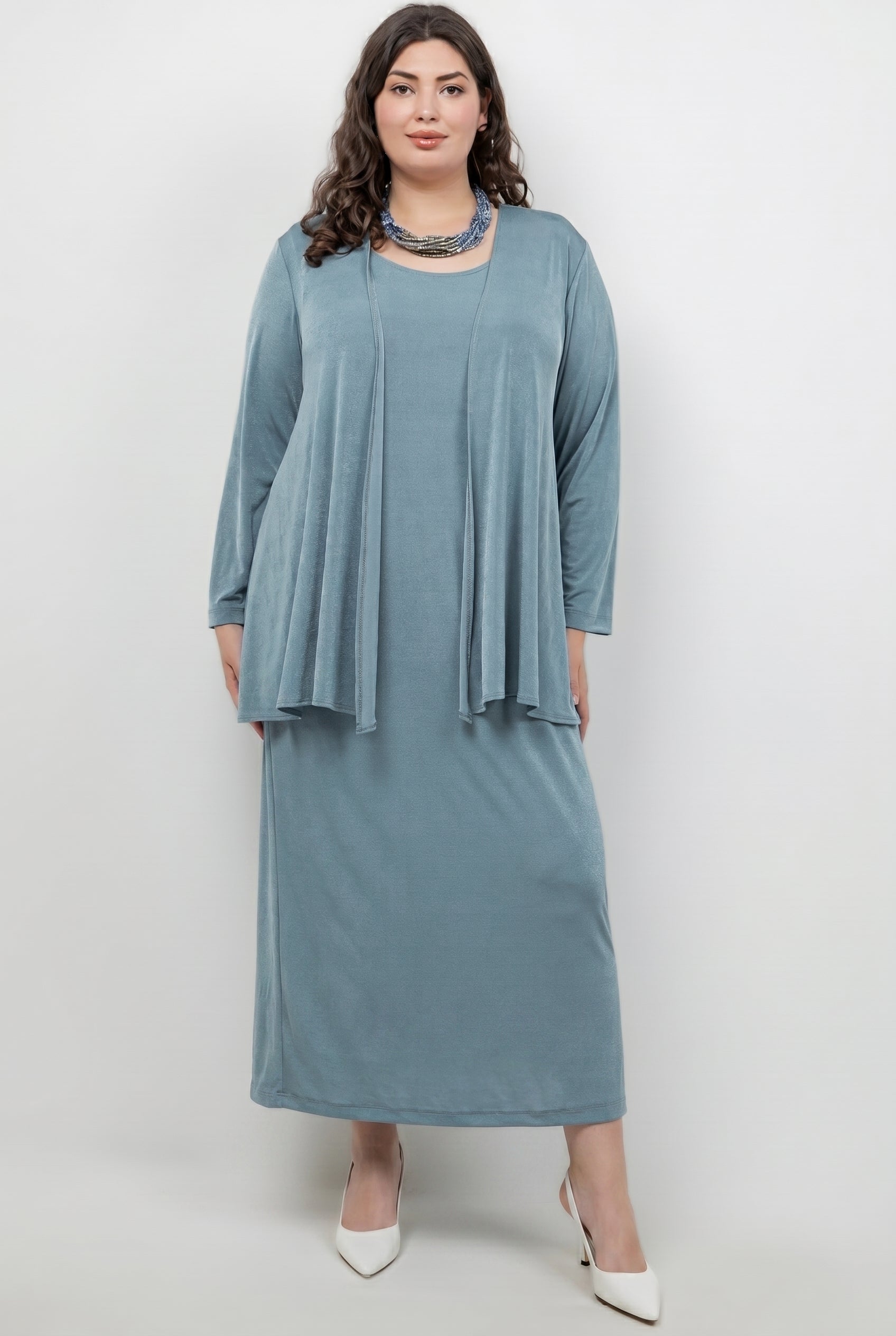 Dresses Vikki Vi Silky Classic Blue Sage Maxi Tank Dress
