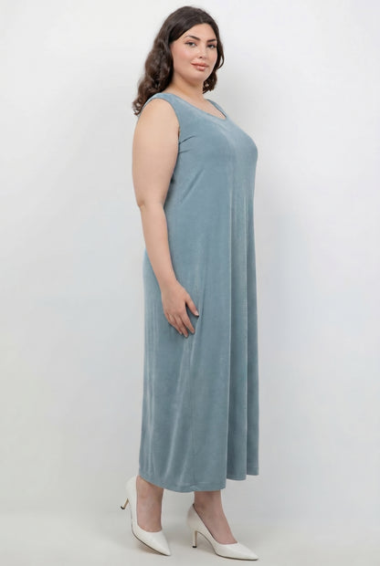 Dresses Vikki Vi Silky Classic Blue Sage Maxi Tank Dress