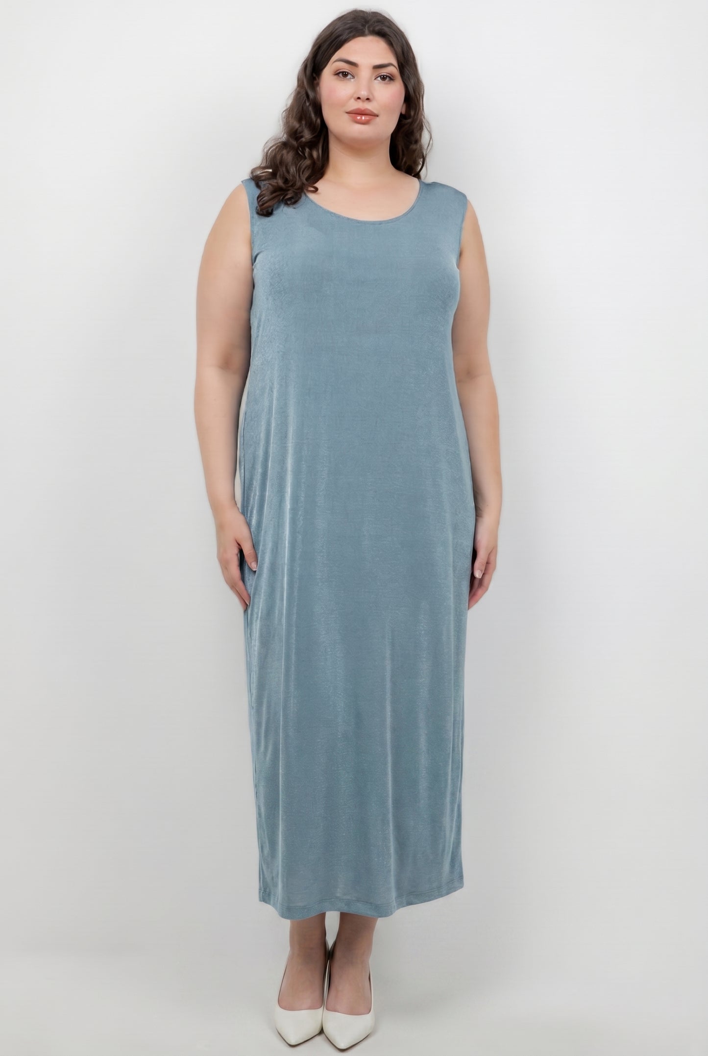 Dresses Vikki Vi Silky Classic Blue Sage Maxi Tank Dress