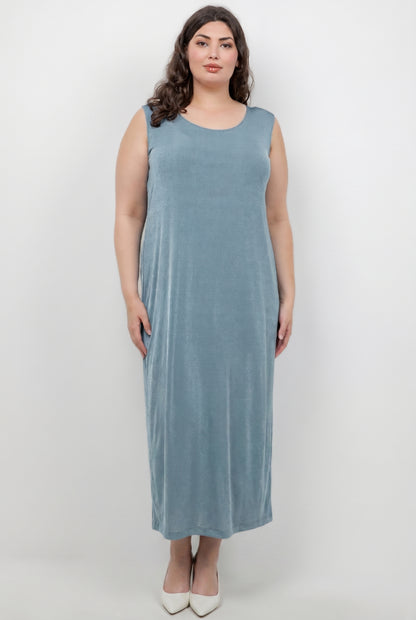 Dresses Vikki Vi Silky Classic Blue Sage Maxi Tank Dress