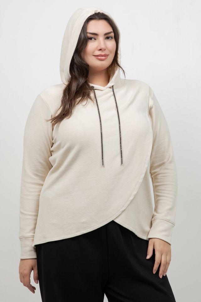 Karen Kane Ecru Layer Front Hoodie