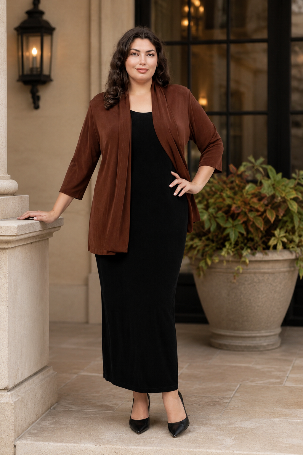 Vikki Vi Classic Bronze 3/4 Sleeve Kimono Jacket