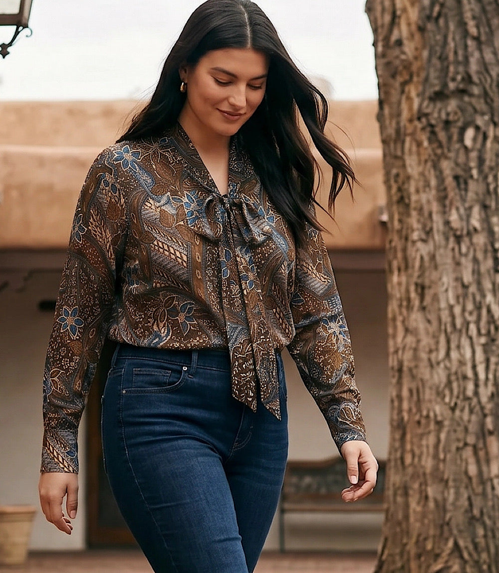top Plus Size Long Sleeve Bow Top