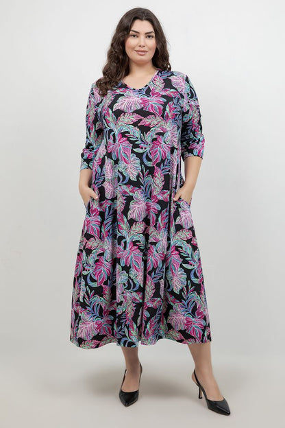 Vikki Vi Jersey Tropical Nights V Neck Pocket Dress