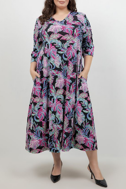 Vikki Vi Jersey Tropical Nights V Neck Pocket Dress