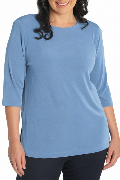Tops Vikki Vi Classic Powder Blue 3/4 Sleeve Top