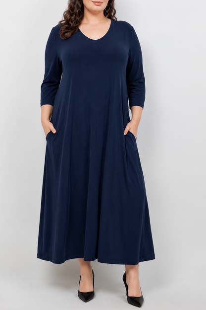 Vikki Vi Jersey Navy V Neck Pocket Dress