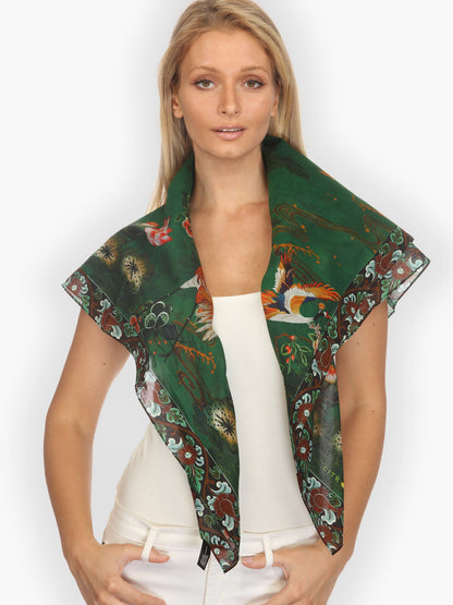 Silk Scarf Elegant Crane Lotus Cotton Scarf