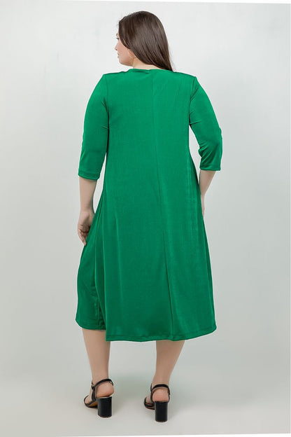 Dresses Vikki Vi Silky Classic Emerald 3/4 Sleeve A-Line Dress