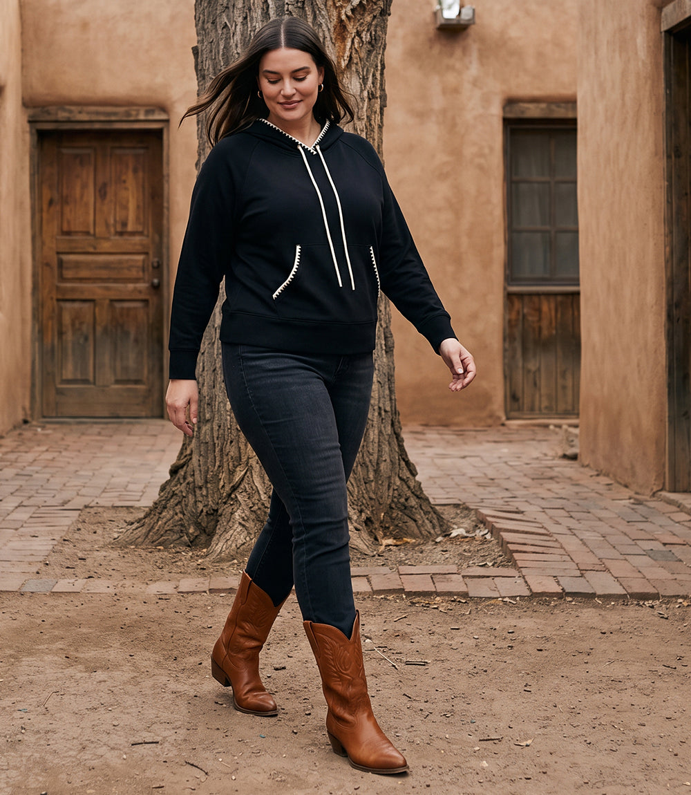 sweater Plus Size Edge Stitch Hoodie