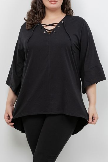 Tops Black Lace Up Tee