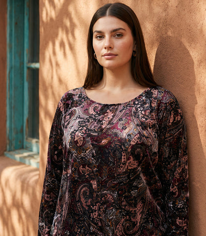 top Long Sleeve Velvet Burnout Shirttail Top