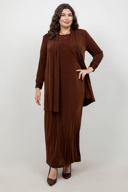 Vikki Vi Classic Bronze Jewel Neckline Maxi Dress