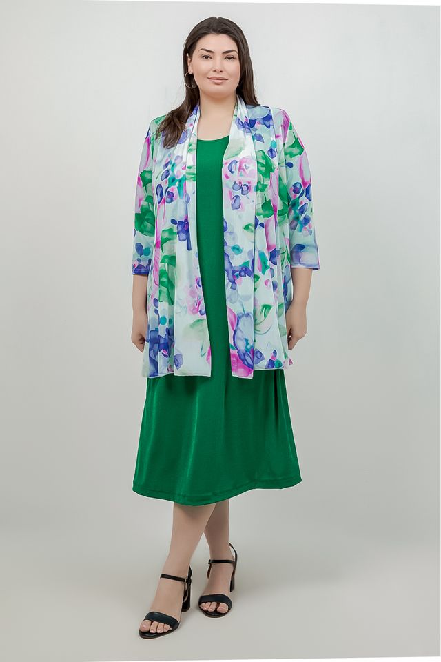 Dresses Vikki Vi Silky Classic Emerald 3/4 Sleeve A-Line Dress