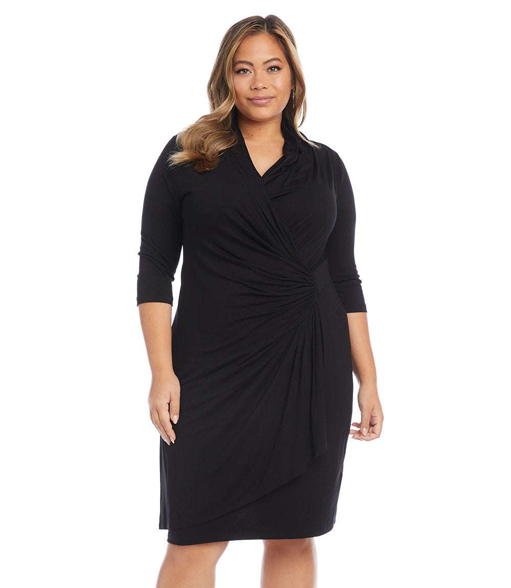 dress Plus Size 3/4 Sleeve Cascade Wrap Dress