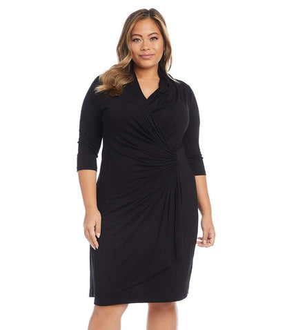 dress Plus Size 3/4 Sleeve Cascade Wrap Dress