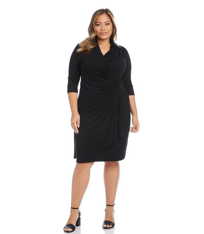 dress Plus Size 3/4 Sleeve Cascade Wrap Dress