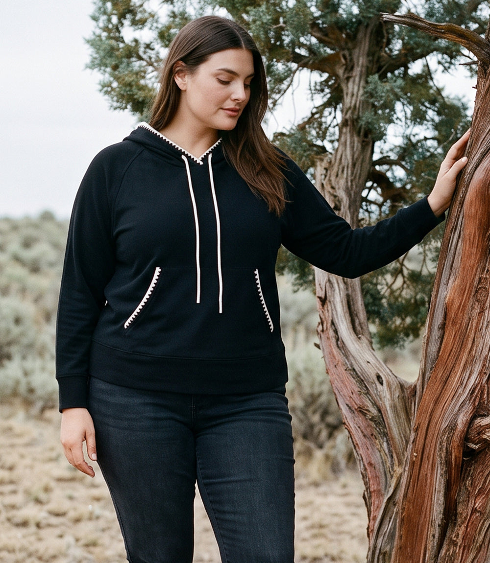 sweater Plus Size Edge Stitch Hoodie